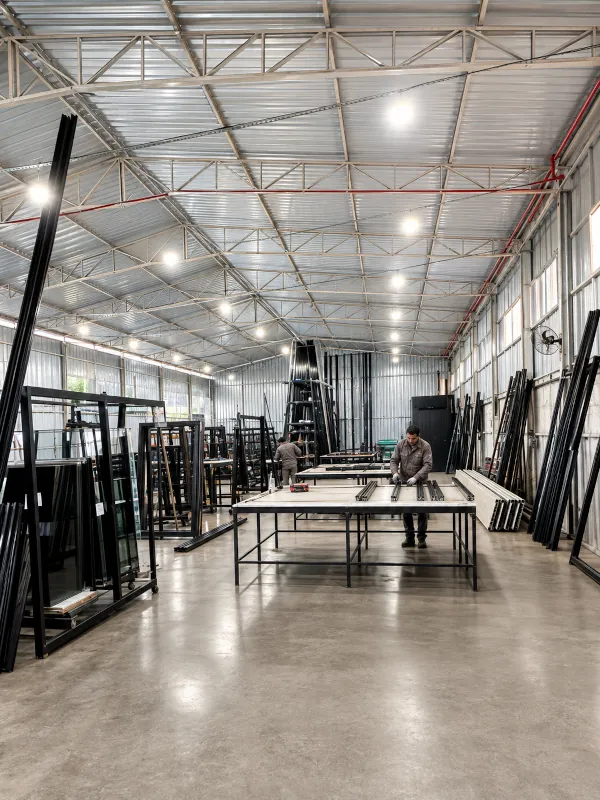 Montagem de perfis de alumínio no chão de fábrica da Metaltec